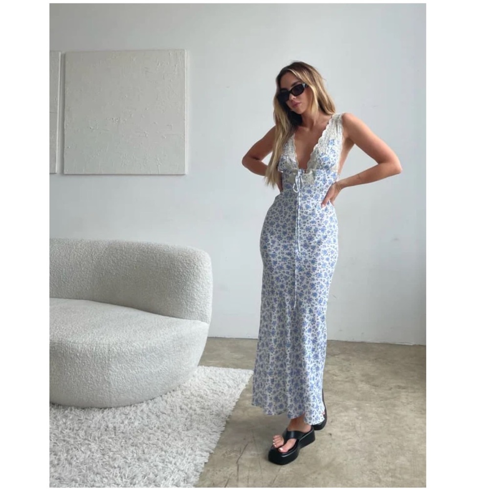 Rumours Venice Maxi Dress - Medium, Blue Floral Print